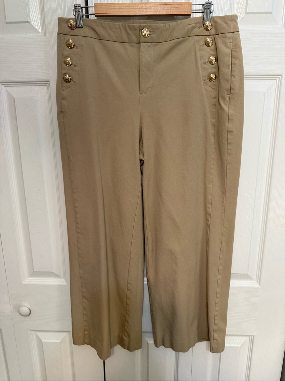 Charter Club Tan Cropped Wide-Leg Pants with Gold Buttons
